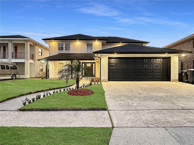 view of front of property featuring a garage and a front yard