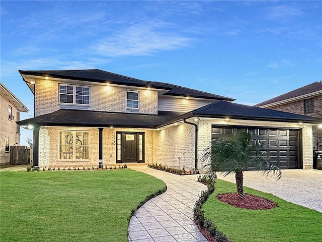 view of front of house featuring a garage and a front yard