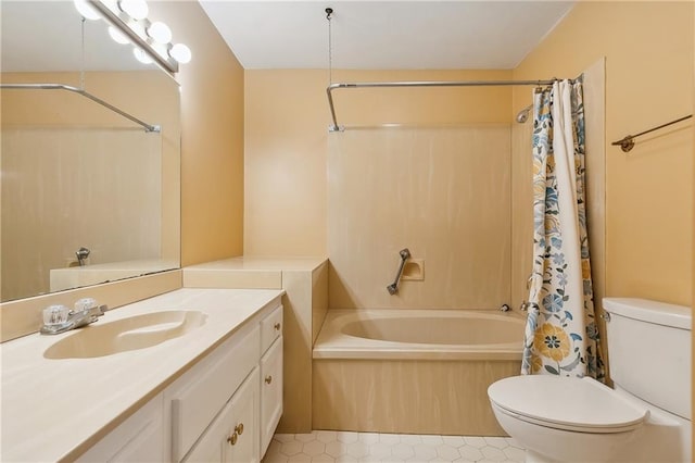 full bathroom with vanity, toilet, and shower / bath combo