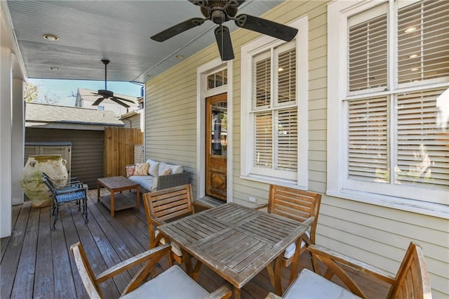 deck featuring ceiling fan