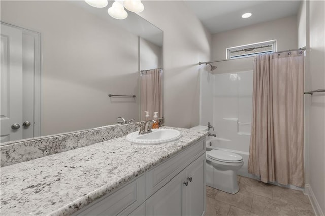 full bathroom featuring vanity, toilet, and shower / bath combo with shower curtain