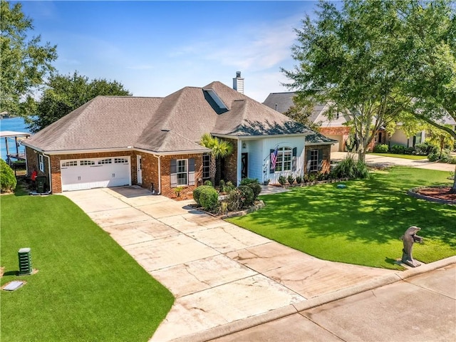 view of front facade with a garage and a front yard