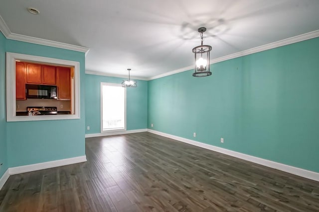 interior space with crown molding and dark hardwood / wood-style flooring