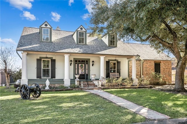 view of front of house featuring a porch and a front lawn