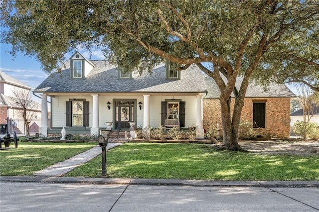 view of front of home featuring a front yard and covered porch