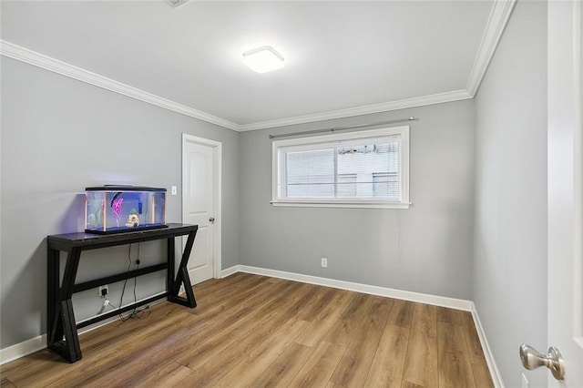 interior space featuring hardwood / wood-style flooring and crown molding