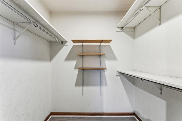 walk in closet with wood-type flooring