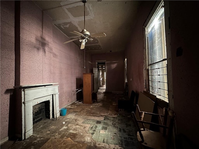 living room with ceiling fan