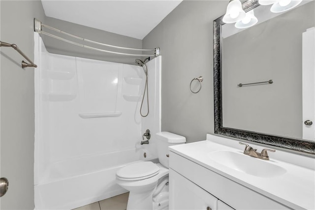 full bathroom featuring toilet, tile patterned flooring, bathtub / shower combination, and vanity