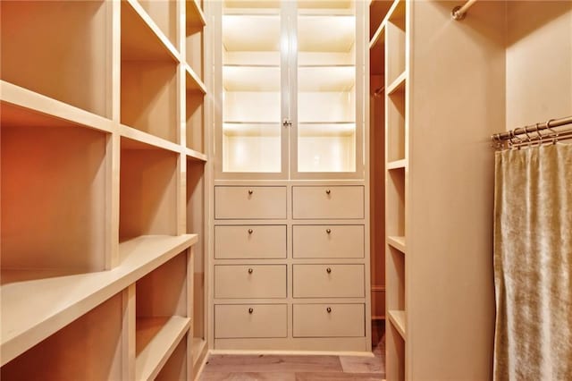 spacious closet featuring light hardwood / wood-style floors