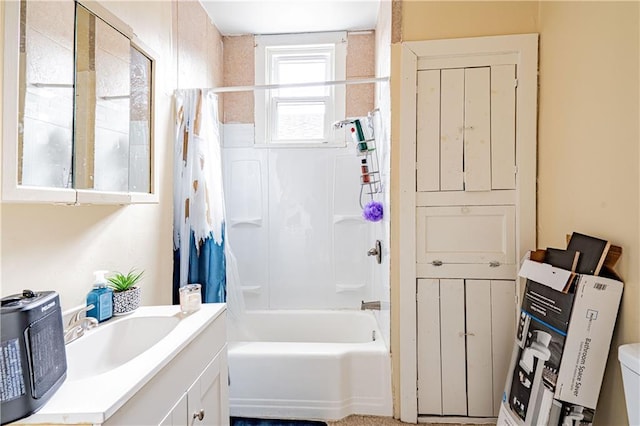 full bathroom featuring  shower combination, toilet, and vanity