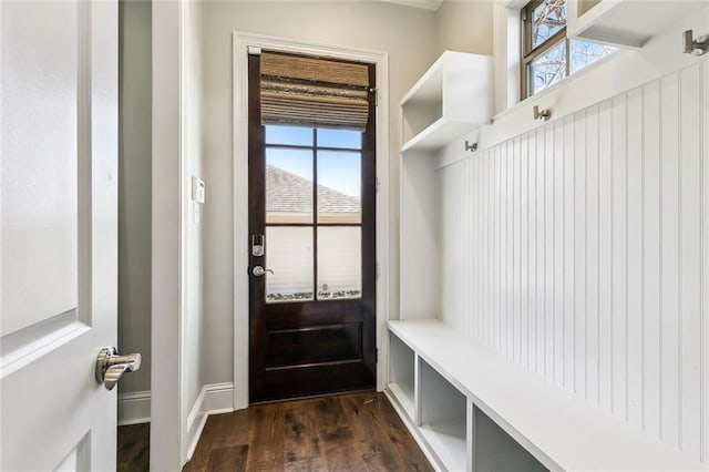 mudroom with dark hardwood / wood-style flooring