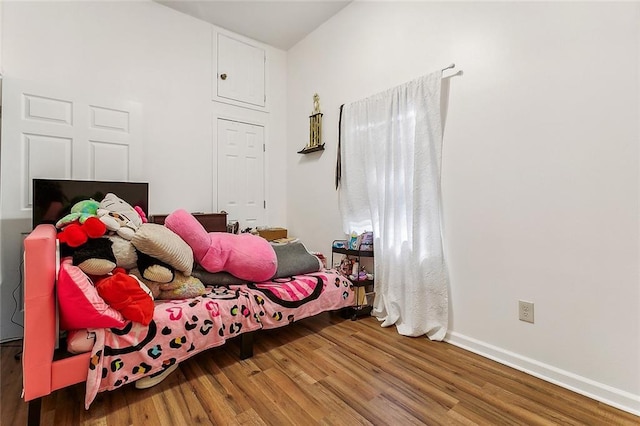 bedroom with hardwood / wood-style floors