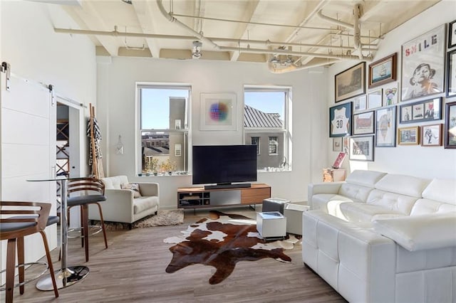 835 Julia St Unit 18, New Orleans, LA 70113 - living area featuring wood finished floors and a barn door