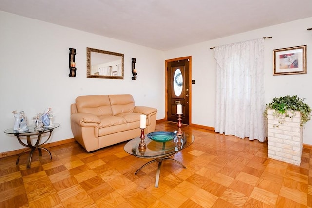 living room featuring light parquet floors