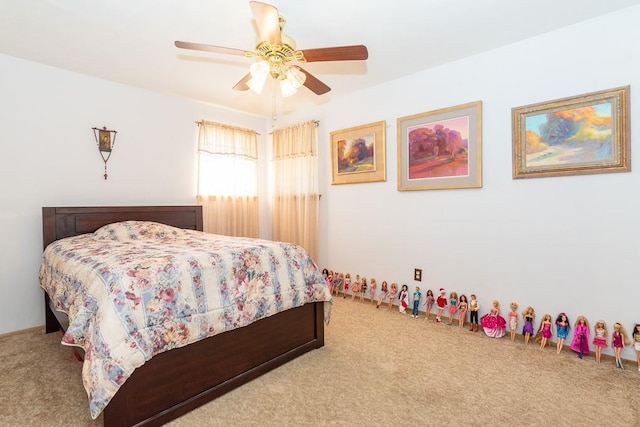 bedroom featuring carpet and ceiling fan