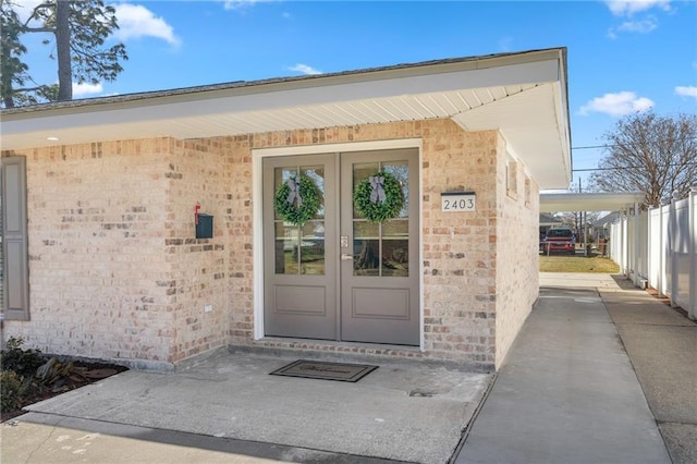 view of exterior entry with french doors