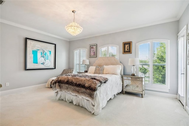 bedroom with multiple windows and light carpet