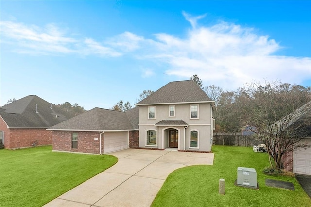 view of front facade with a garage and a front yard