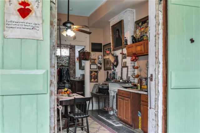 kitchen featuring ceiling fan