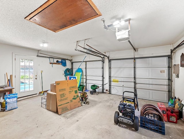 garage with a garage door opener