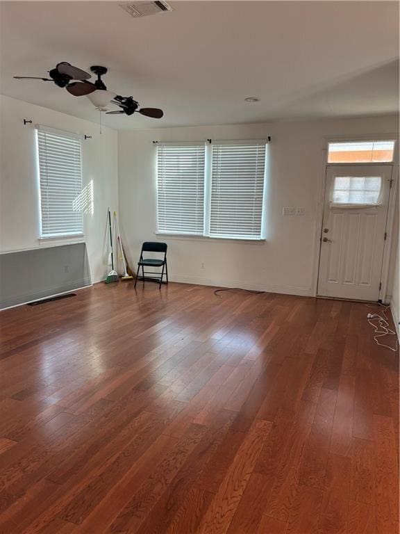 entrance foyer featuring hardwood / wood-style flooring and ceiling fan