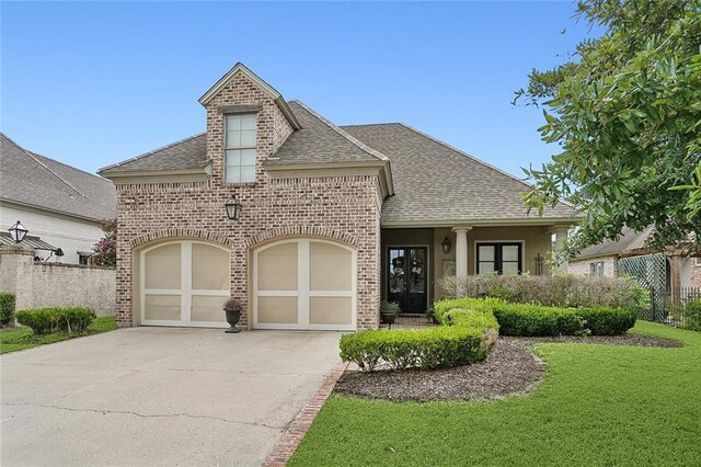 view of front of property with a garage and a front yard