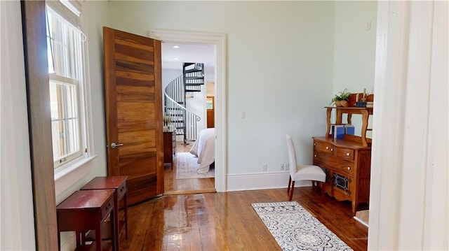 interior space with dark wood-type flooring