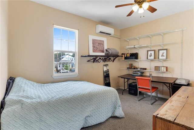 carpeted bedroom featuring a wall mounted air conditioner