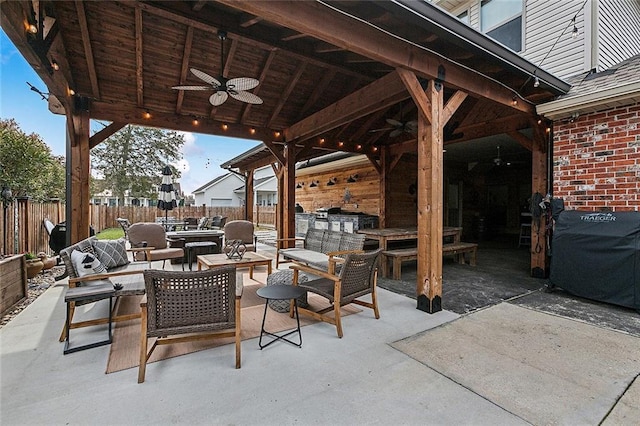 view of patio / terrace featuring ceiling fan and outdoor lounge area