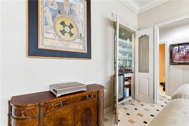 interior space featuring crown molding