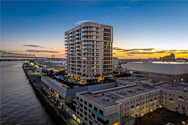 property's view of city with a water view