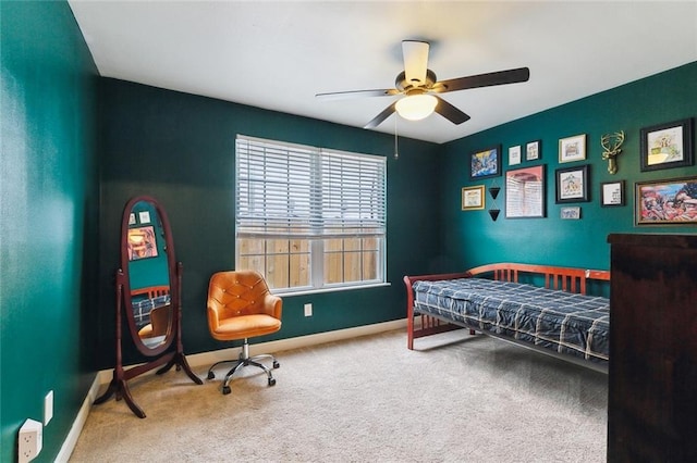 bedroom featuring carpet floors and ceiling fan