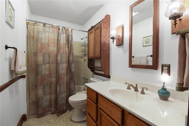 full bathroom featuring vanity, toilet, and shower / bath combo with shower curtain