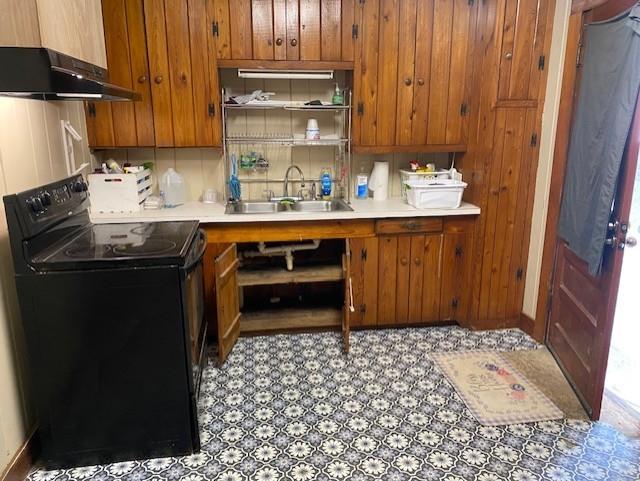 kitchen featuring black range with electric stovetop and sink