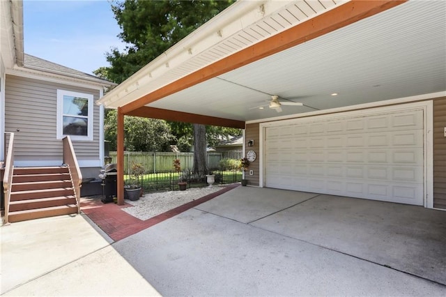 garage featuring ceiling fan