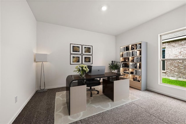 carpeted home office with plenty of natural light