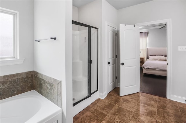 bathroom with independent shower and bath