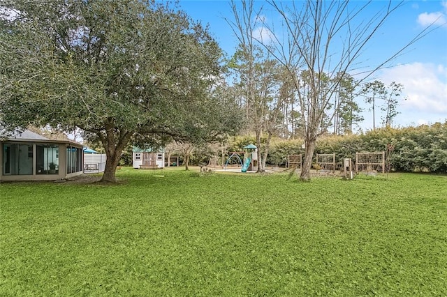 view of yard with a playground