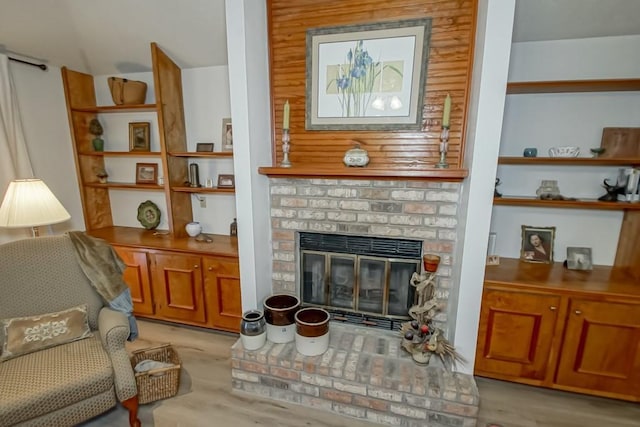 interior space featuring a fireplace and light hardwood / wood-style floors