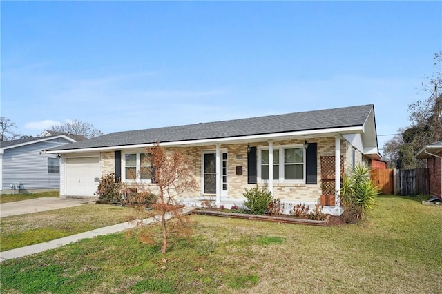 single story home featuring a garage and a front lawn