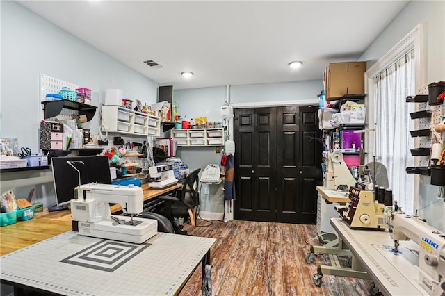 office area featuring hardwood / wood-style floors