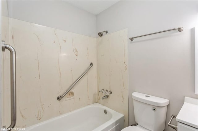 full bathroom featuring shower / bath combination, vanity, and toilet