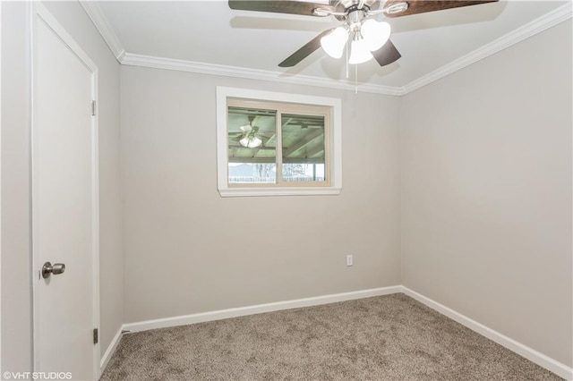 empty room with ornamental molding and light carpet