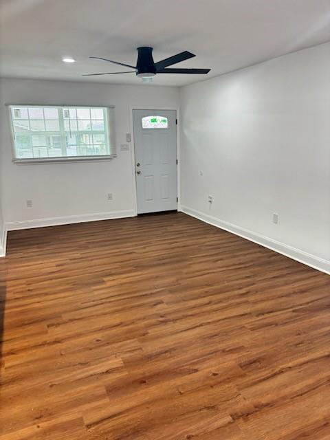 entrance foyer with hardwood / wood-style flooring and ceiling fan