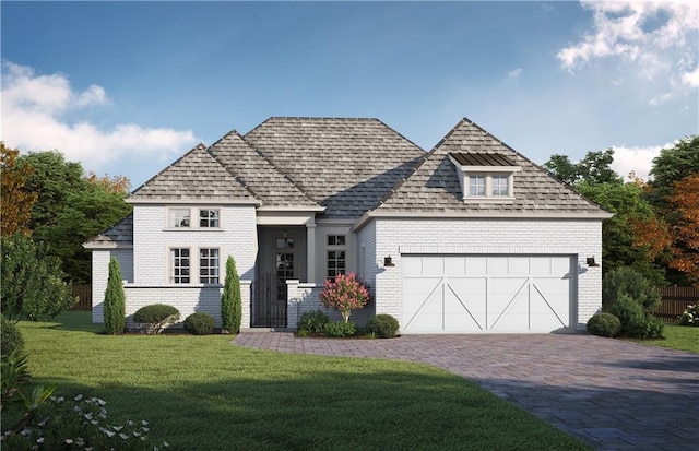 view of front facade featuring a garage and a front lawn