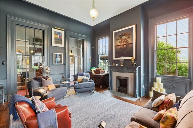 sitting room featuring hardwood / wood-style flooring and plenty of natural light