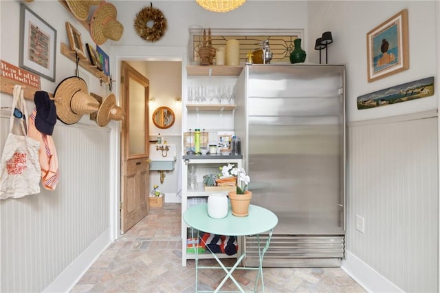 kitchen with stainless steel fridge