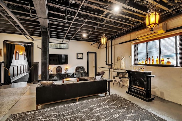 living room featuring concrete floors