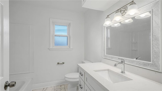 full bathroom with vanity, shower / washtub combination, and toilet